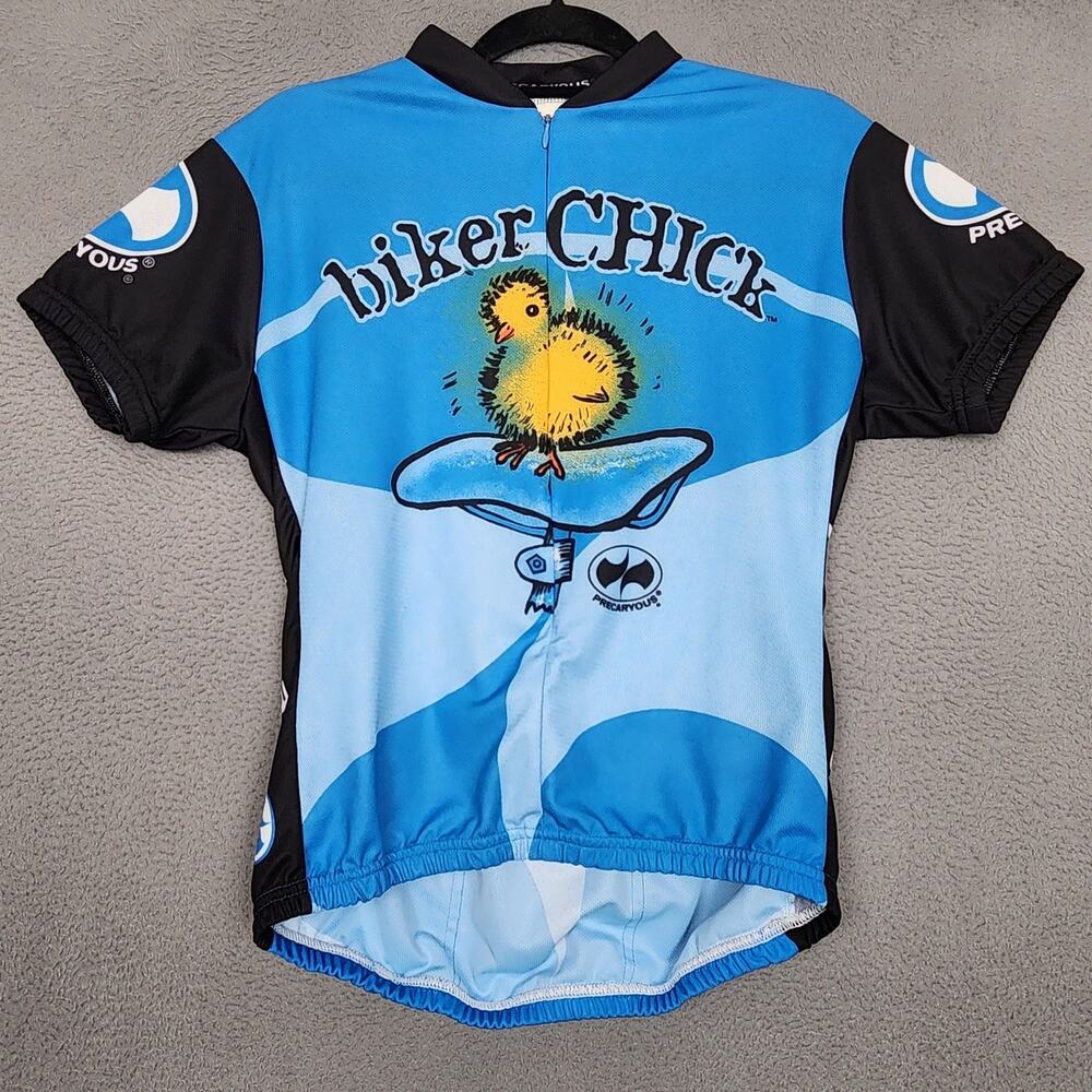 World Jerseys Cycling Jersey Womens XL Blue Biker Chick Short Sleeve Graphic Zip